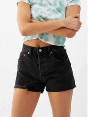 Levi's Original 501 High Waist Button Fly Jean Shorts Black Denim Shorts 29